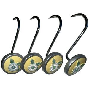 Vintage Floral Shower Curtain Hooks Set of 12 Botanical Cottagecore Bath Decor